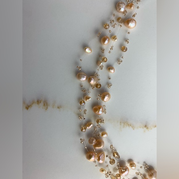 Muti-strand Peach Cultured Freshwater Pearls Illusion Bride Floating Necklace - Picture 3 of 5